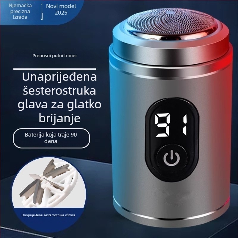 Električni brijač za muškarce, rotativna glava s 4+ oštricama, mokro i suho brijanje, ugrađena baterija, LED zaslon
