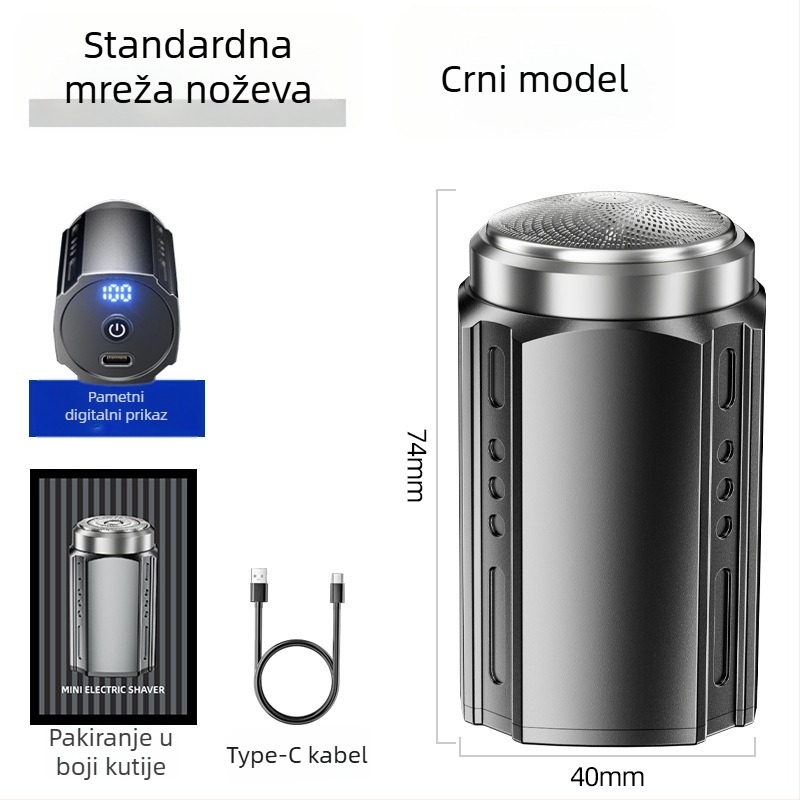 Električni brijač za muškarce, rotativna glava s 4+ oštricama, mokro i suho brijanje, ugrađena baterija, LED zaslon
