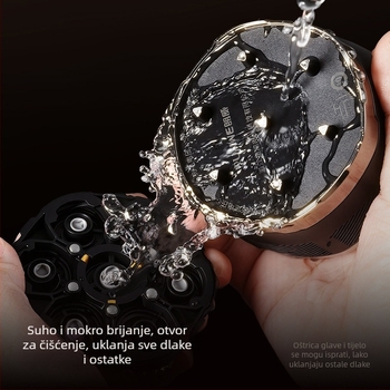 Električni brijač, 7-u-1 rotirajuća glava, mokro i suho brijanje, USB punjenje s integriranom baterijom 1200-2000 mAh, trajanje rada 120 minuta.