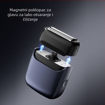 Električni brijač s recipročnim pogonom, 2 glavice s plutajućom glavom, potpuno vodootporan i periv, kompaktan za automobil, ugrađena baterija 800–1000 mAh, trajanje ≥90 minuta, vrijeme punjenja 1 sat, mokro i suho brijanje