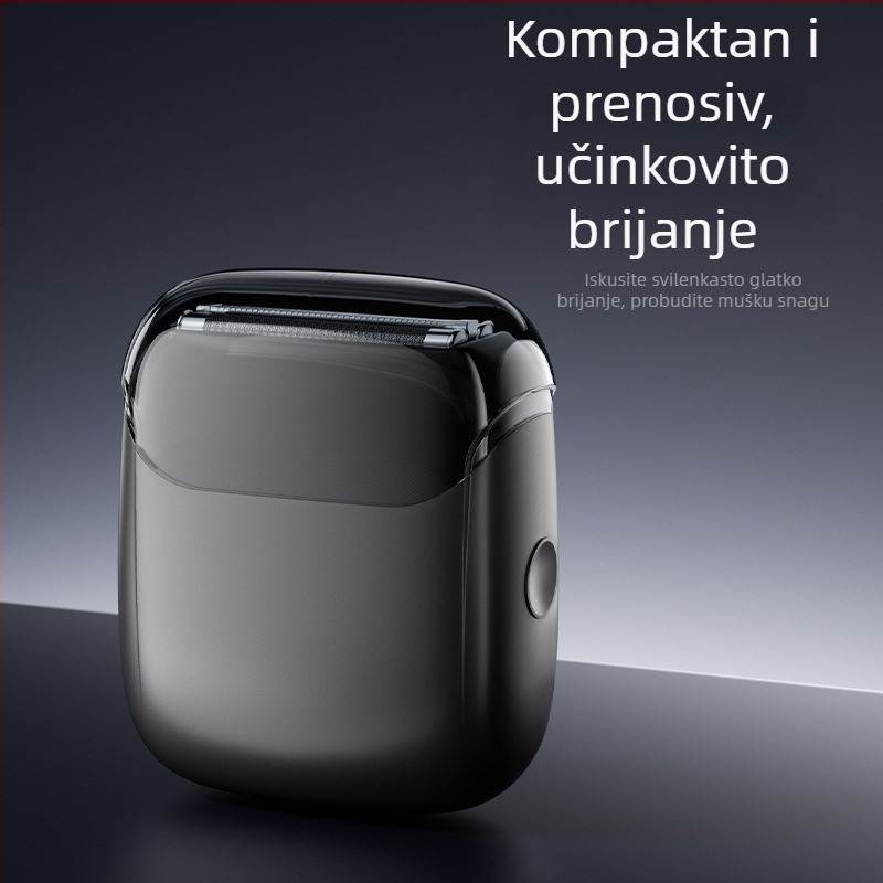 Električni brijač s recipročnim pogonom, 2 glavice s plutajućom glavom, potpuno vodootporan i periv, kompaktan za automobil, ugrađena baterija 800–1000 mAh, trajanje ≥90 minuta, vrijeme punjenja 1 sat, mokro i suho brijanje
