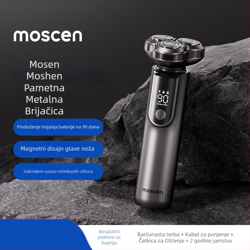 Moshen električni brijač s rotirajućom glavom od 3 oštrice, plutajuća glava, čišćenje cijelog tijela, ugrađena baterija 50–100 mAh, trajanje više od 60 minuta