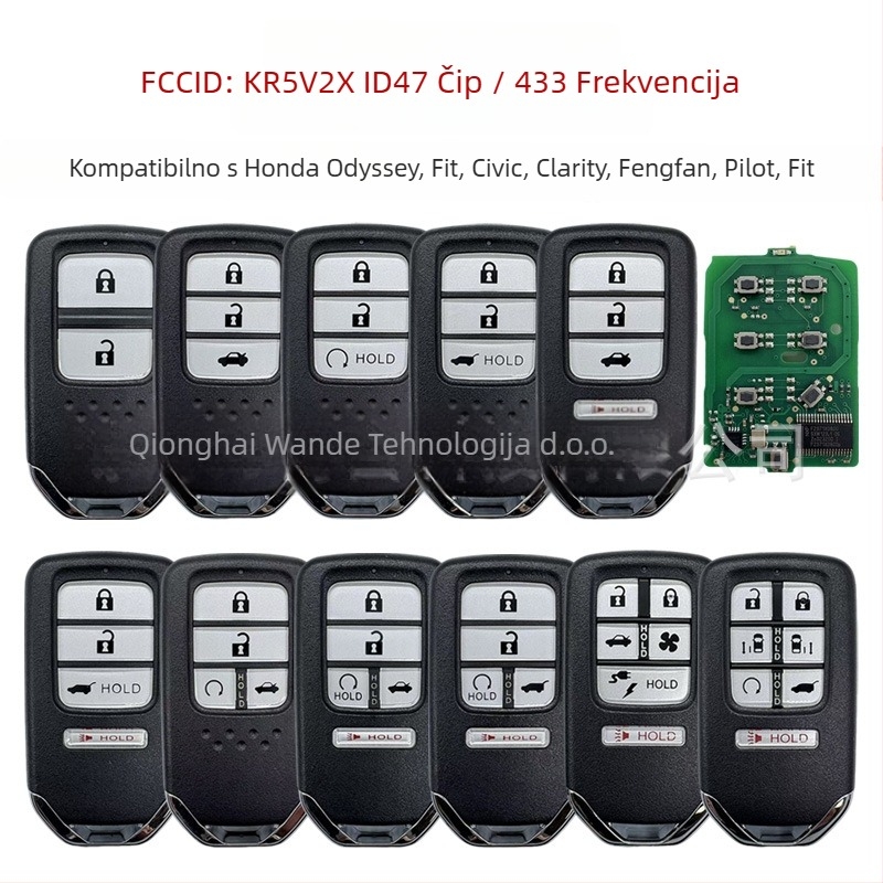 FCCID KR5V2X Honda ključ s 47-čipom, daljinski upravljač s 2–6 tipkama, kućište od plastike i metala, kompatibilan s Honda Vezel, Civic, Pilot, Fit, Odyssey, CR-V, HR-V, XR-V