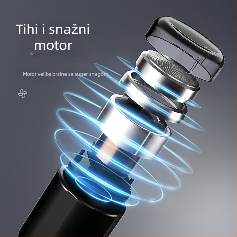 Električni brijač s plutajućom glavom s tri oštrice, rotirajuća glava, odvojiva i periva glava, motor bez četkica, ugrađena baterija 300–500 mAh