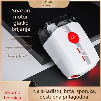 Aluminijski plivački rotacijski električni brijač, periv, kompaktan za putovanja, dvostruka glava; rotacijska glava s 2 oštrica, ugrađena baterija 300–500 mAh, trajanje 60 minuta, punjiva, vrijeme punjenja 2 sata