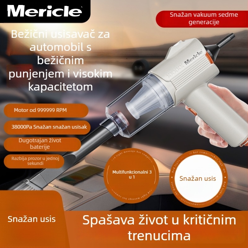 Ručni usisavač za automobil s bežičnim punjenjem, visoke snage, usisavanje 20000 Pa, 90 W, punjiv