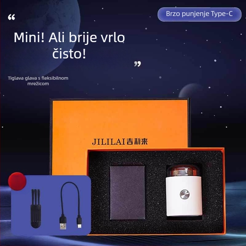 Električni mini prijenosni brijač, novi model u poklon kutiji, za dečka, za kućnu i automobilsku upotrebu, bijela boja, model 051