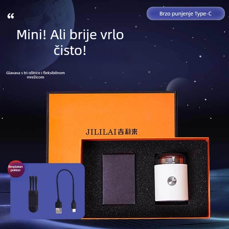 Električni mini prijenosni brijač, novi model u poklon kutiji, za dečka, za kućnu i automobilsku upotrebu, bijela boja, model 051