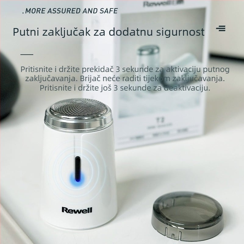 Električna britva s vodootpornim dizajnom za cijelo tijelo, plutajuća glava s rotirajućom oštricom, Punjiva ugrađena baterija, trajanje rada 45–60 minuta