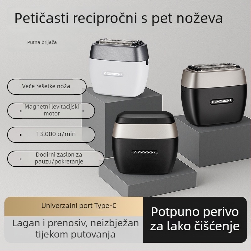 Mengli električni brijač s brushless motorom, plutajućom glavom, LED zaslonom; potpuno periv, ugrađena baterija 1200–2000 mAh, punjiv, trajanje 70–80 minuta