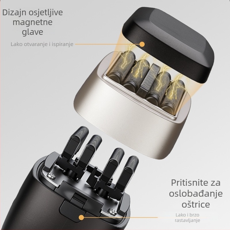Mengli električni brijač s brushless motorom, plutajućom glavom, LED zaslonom; potpuno periv, ugrađena baterija 1200–2000 mAh, punjiv, trajanje 70–80 minuta