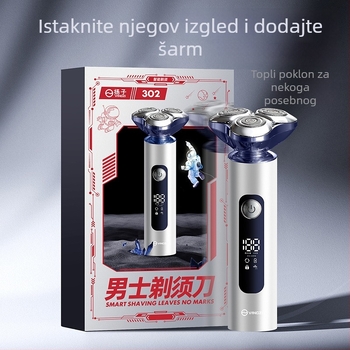 Električni brijač s rotirajućom glavom od 3 oštrice, potpuno se može oprati, mokro i suho brijanje, punjiv, trajanje baterije 150 minuta