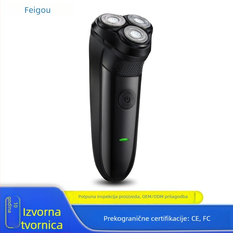 Električni brijač za cijelo tijelo, vodootporan, plivajuća troglava rotirajuća glava, ugrađena baterija 500–800 mAh, vrijeme punjenja 1,5 h, bežični rad