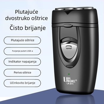 Lingke električni brijač s dvostrukom rotirajućom glavom, plutajuća glava, ugrađena baterija 300–500 mAh, autonomija 45–60 minuta, niski šum