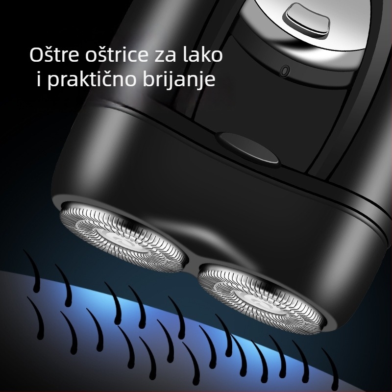 Lingke električni brijač s dvostrukom rotirajućom glavom, plutajuća glava, ugrađena baterija 300–500 mAh, autonomija 45–60 minuta, niski šum