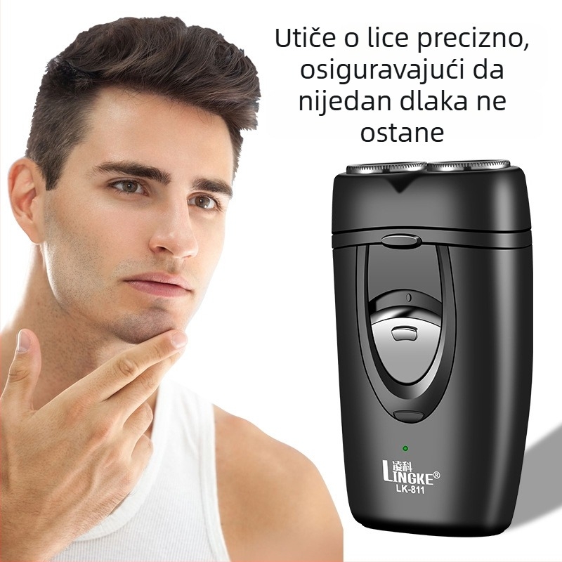 Lingke električni brijač s dvostrukom rotirajućom glavom, plutajuća glava, ugrađena baterija 300–500 mAh, autonomija 45–60 minuta, niski šum