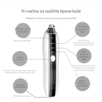 Električni uređaj za čišćenje pora s вакуумом, 3 brzine, kućna upotreba, vizualni zaslon za crne točkice