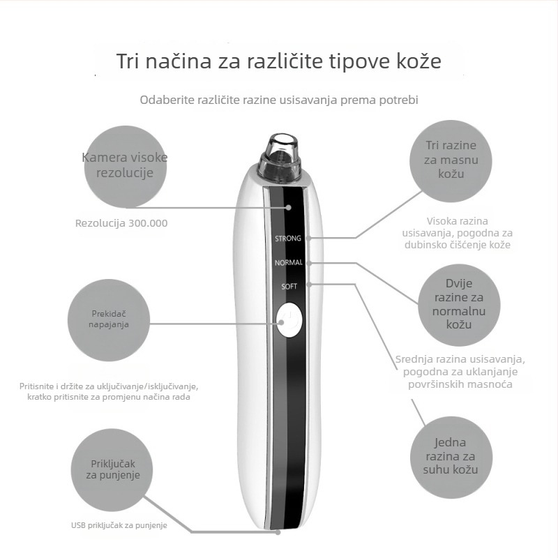 Električni uređaj za čišćenje pora s вакуумом, 3 brzine, kućna upotreba, vizualni zaslon za crne točkice