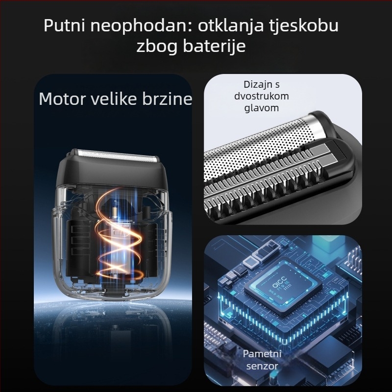 Električni brijač s povratnim pokretom za muškarce, potpuno periv, kompaktan za putovanja, glava za brijanje