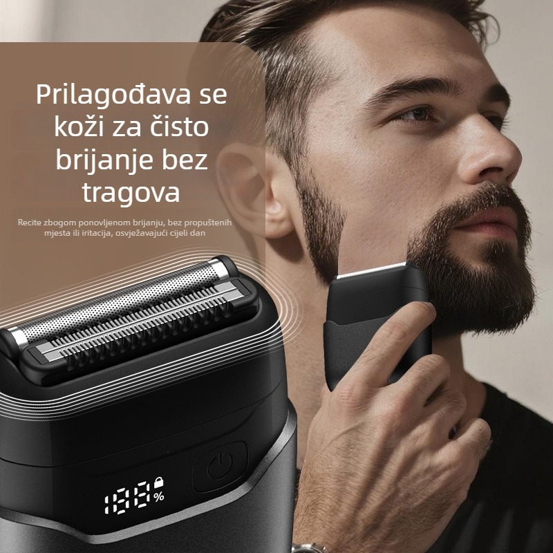 Električni brijač s povratnim pokretom za muškarce, potpuno periv, kompaktan za putovanja, glava za brijanje