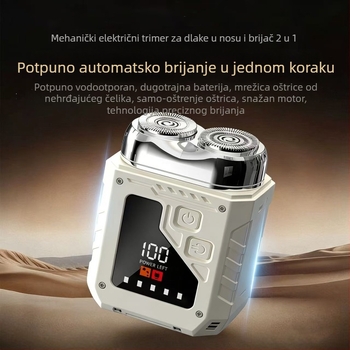 Mini električni brijač, 2-u-1 trimer za nos i bradu, mokro i suho, USB punjenje, ugrađena baterija, LED zaslon