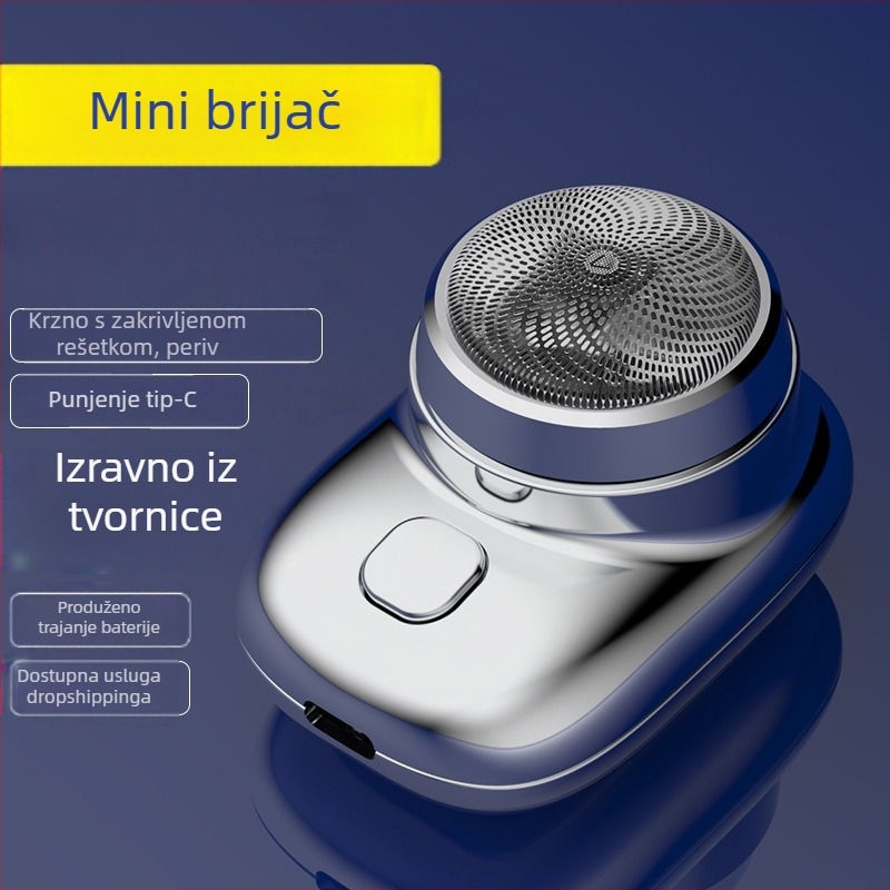 Električni brijač s rotacijskom glavom, 3 oštrice, plutajuća glava, uklonjiva i periva glava, ugrađena baterija, autonomija više od 60 minuta