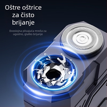 2-u-1 dvostruka glava električni brijač s LED zaslonom, prijenosni, rotirajuća glava s 2 oštrice, motor bez četkica, ugrađena baterija 500–800 mAh, do 30 minuta trajanja