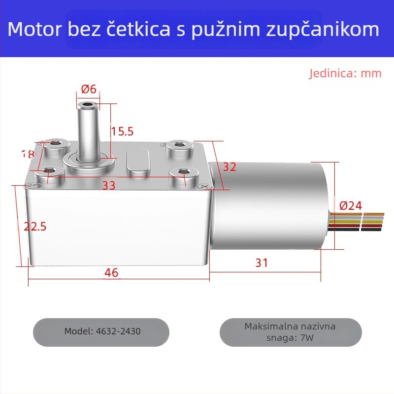4632-2430 Bezčetkasti motor s turbinskim vijčanim prijenosom, mikro DC redukcijski motor, visok moment, samouzavršavajući motor, signal