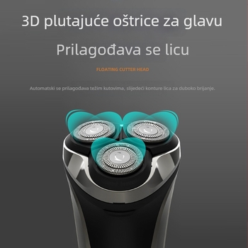 Električni brijač s plutajućom 3-glavom rotorom, mokro-suvo korištenje, USB punjenje, autonomija preko 60 minuta, digitalni zaslon