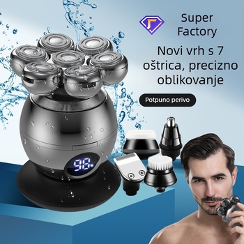 Električni brijač za cijelo tijelo, LED zaslon, plutajuća glava za brijanje, višestruke zamjenjive glave (4+), ugrađena baterija 500–800 mAh, autonomija preko 60 minuta, punjiv
