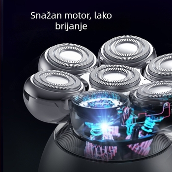 Električni brijač za cijelo tijelo, LED zaslon, plutajuća glava za brijanje, višestruke zamjenjive glave (4+), ugrađena baterija 500–800 mAh, autonomija preko 60 minuta, punjiv