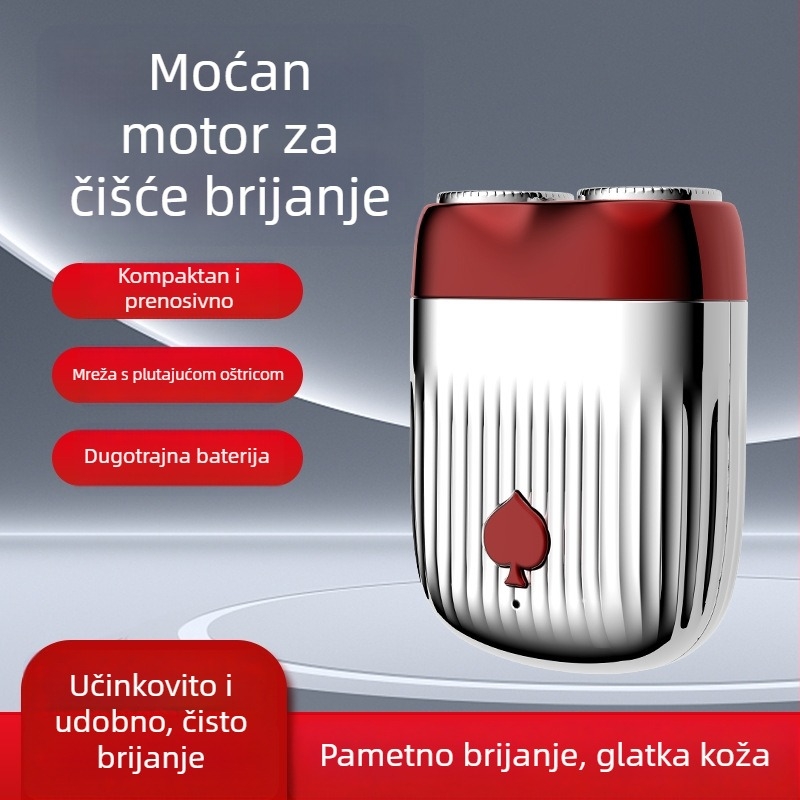 Električni brijač s dvostrukom rotacijskom glavom, mokro i suho brijanje, plutajuća glava, bežični, autonomija 60+ min