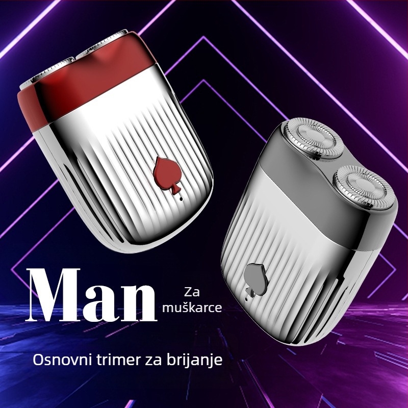 Električni brijač s dvostrukom rotacijskom glavom, mokro i suho brijanje, plutajuća glava, bežični, autonomija 60+ min