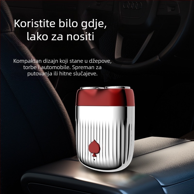 Električni brijač s dvostrukom rotacijskom glavom, mokro i suho brijanje, plutajuća glava, bežični, autonomija 60+ min