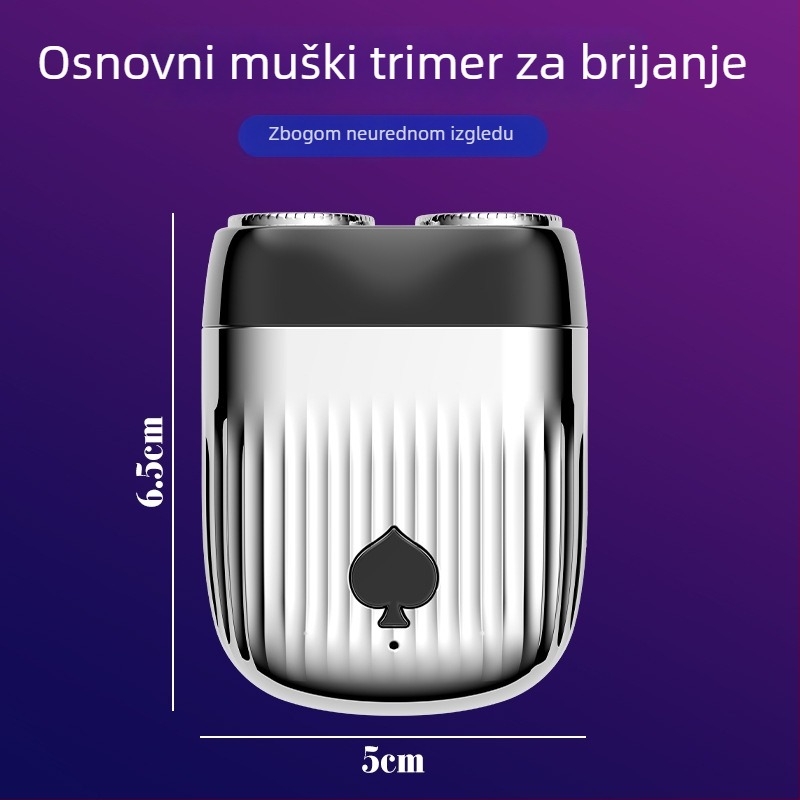 Električni brijač s dvostrukom rotacijskom glavom, mokro i suho brijanje, plutajuća glava, bežični, autonomija 60+ min