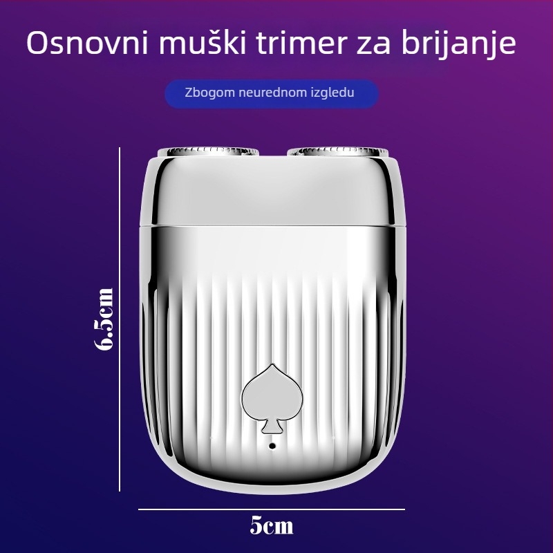 Električni brijač s dvostrukom rotacijskom glavom, mokro i suho brijanje, plutajuća glava, bežični, autonomija 60+ min