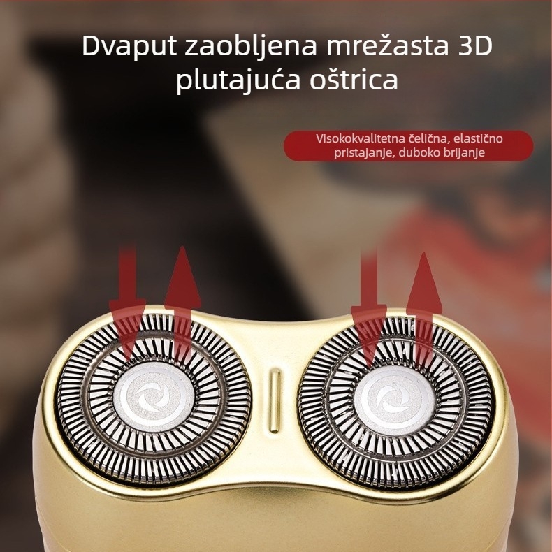 Električni brijač za cijelo tijelo, vodootporan, rotirajuća glava s dvije oštrice, ugrađena baterija 300–500 mAh, brzo punjenje, do 85 minuta rada