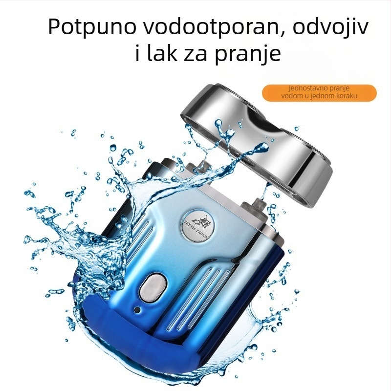 Električni brijač za cijelo tijelo, vodootporan, rotirajuća glava s dvije oštrice, ugrađena baterija 300–500 mAh, brzo punjenje, do 85 minuta rada