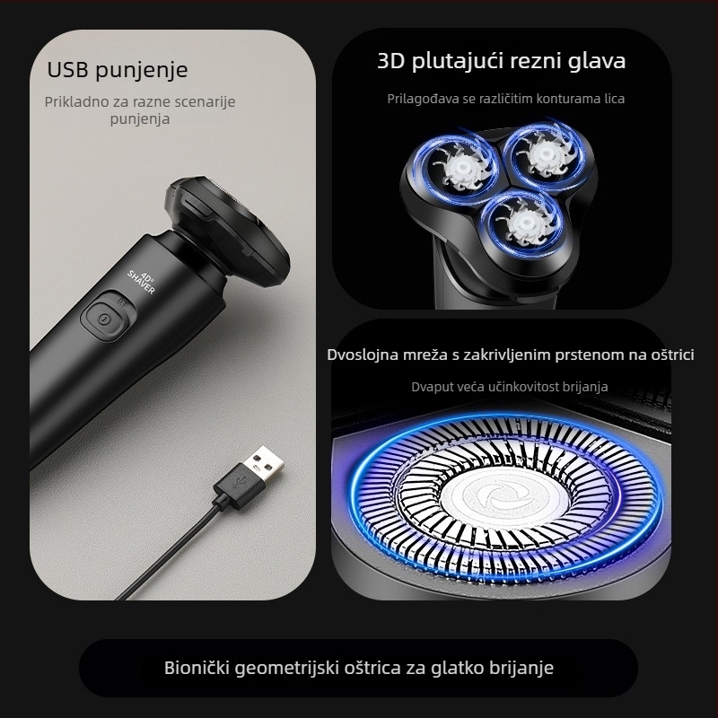 Schwicki električna britva s rotirajućom glavom od 3 oštrice i plutajućom glavom, za cijelo tijelo, USB brzo punjenje, ugrađena baterija 300–500 mAh, do 60 minuta rada