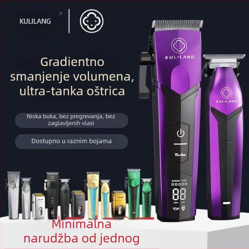 Električni šišač za kosu Curry Wolf s bezčetkastim motorom, noževi od titanij‑lijevanog legura, ugrađena baterija 2000–4000 mAh, radno vrijeme 3–6 sati, buka ispod 36 dB