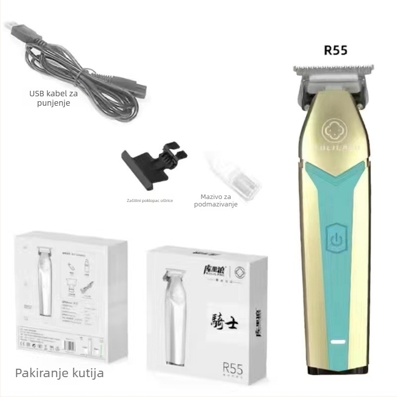Električni šišač za kosu Curry Wolf s bezčetkastim motorom, noževi od titanij‑lijevanog legura, ugrađena baterija 2000–4000 mAh, radno vrijeme 3–6 sati, buka ispod 36 dB