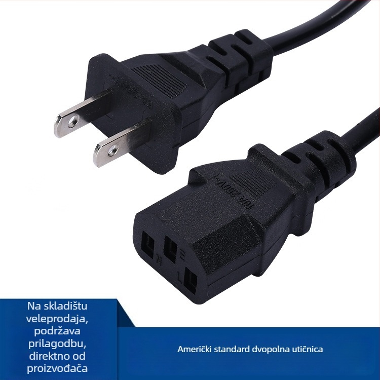 Napojni kabel s američkim utikačem s dva plosna pinova za monitore, projektore, pisače i električne kutije za ručak — TSL