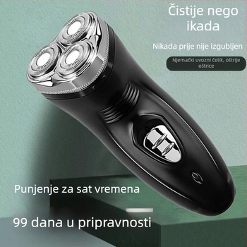 Električni brijač za muškarce, dvostruka upotreba, punjiv, potpuno vodootporan, tri oštrice, rotirajuća glava