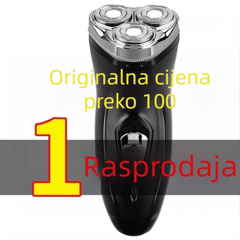 Električni brijač za muškarce, dvostruka upotreba, punjiv, potpuno vodootporan, tri oštrice, rotirajuća glava