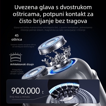 Električni brijač za muškarce, rotativna glava s 3 oštrice, USB punjenje, mokro i suho brijanje, autonomija 60+ minuta