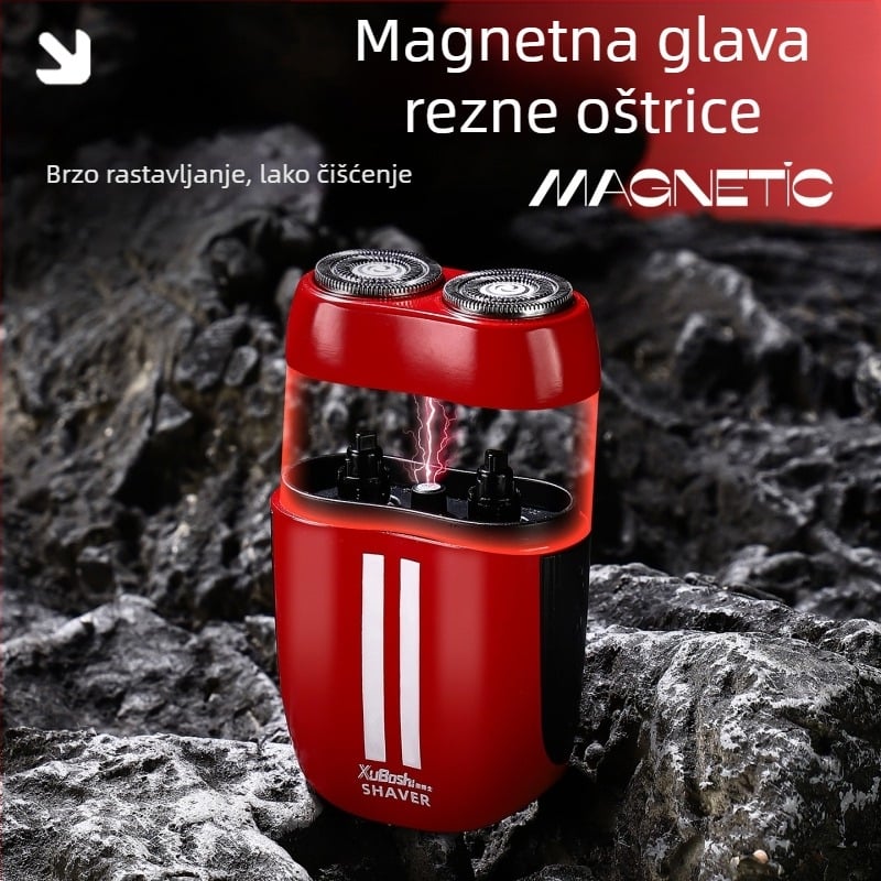 Dr. Xu električni brijač s nehrđajućim čelom, rotirajuća glava s dvije oštrice, odvojiva i periva glava, ugrađena baterija 300-500 mAh, punjiv