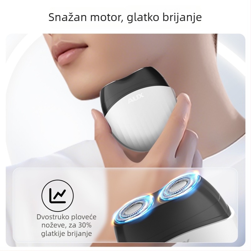 Aux Mini prijenosni električni brijač za muškarce s rotirajućom glavom i dvije oštrice