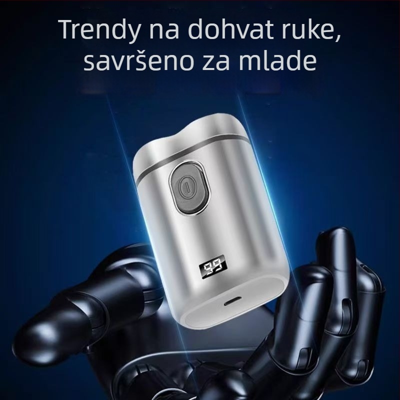 Električni prijenosni brijač s dvostrukom rotacijskom glavom i plutajućom glavom, suho brijanje, ugrađena baterija, vrijeme punjenja 2 sata