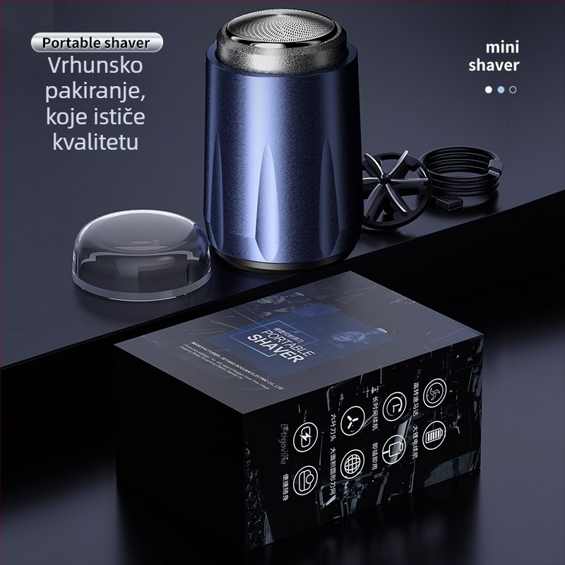 Wear Heart Mini Prijenosni Električni Brijač s Rotirajućom Glavom (>4 oštrice), Ugrađena Baterija 300-500 mAh, Izmjenjiva Periva Glava, Buka 36-45 dB, USB Punjenje