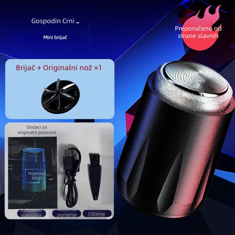 Wear Heart Mini Prijenosni Električni Brijač s Rotirajućom Glavom (>4 oštrice), Ugrađena Baterija 300-500 mAh, Izmjenjiva Periva Glava, Buka 36-45 dB, USB Punjenje